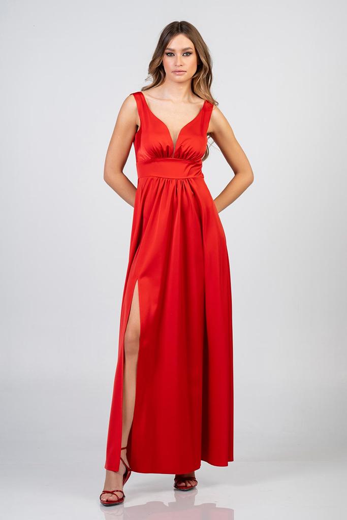 Maxi φόρεμα σατέν με σκίσιμο